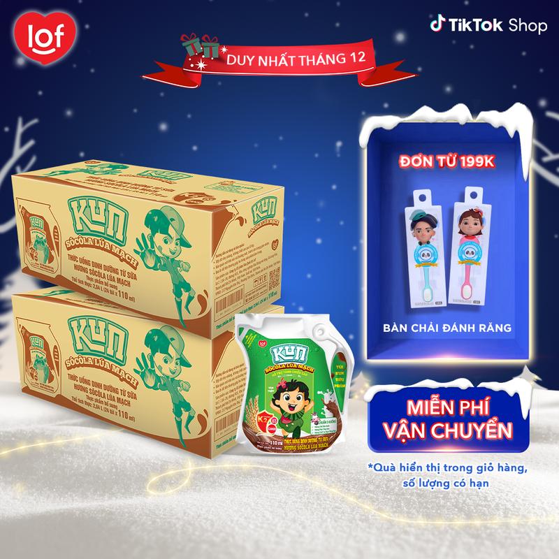  Combo 2 Sữa chua uống   nước ép Kun chọn vị: lúa mạch cam dâu nho ổi đào táo  thùng 24 túi x 110ml 