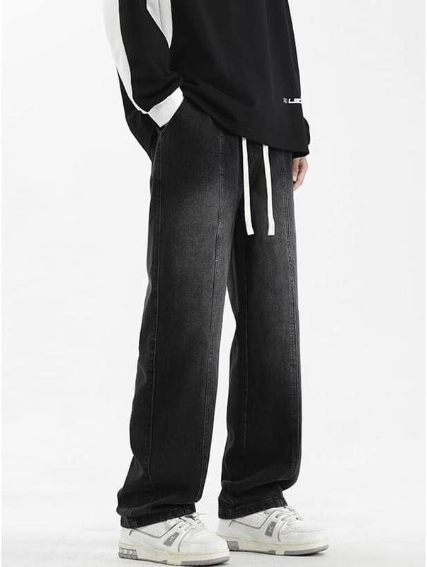 Quần baggy jean nam ống rộng màu đen wash nhạt chất bò dãn nhẹ B037 dáng chuẩn Menswear Pants Có Túi  - TCS Trùm Chuyên Sỉ
