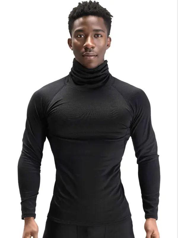 Men's Solid Thermal Lined Sports Tee, Casual Comfy Breathable Long Sleeve T-shirt for Fall & Winter, Men's Sportswear for Outdoor Workout Running 1