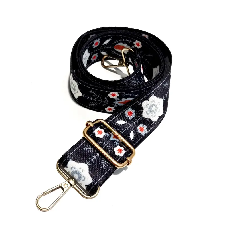 Tali Strap Tas Selempang Wanita FTH Bahan Kanvas Motif Bunga Lebar Premium Hitam 4