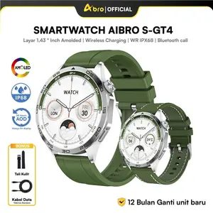 AIBRO S-GT4 Smartwatch Amoled 1.43 Inch IP68 Waterproof Bluetooth Call Baterai 330mAh Kompas Multy Sport Mode Bonus Kabel Data & Strap Ekstra