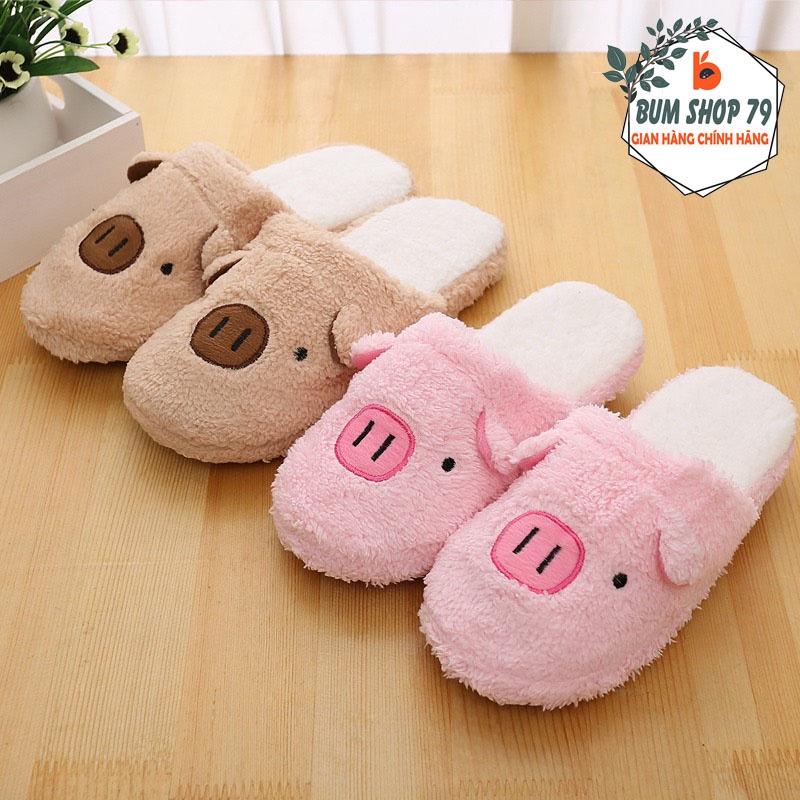 Dép đi trong nhà Dép lông đi trong nhà hình heo hồng và nâu ngộ nghĩnh