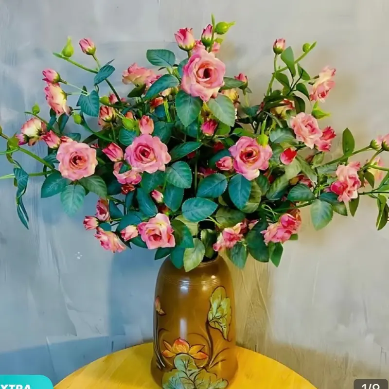 Cành hồng ngoại Rose chất liệu vải chiều cao 70cm gồm  6 hoa 10 nụ trang trí Decro siêu đẹp 0