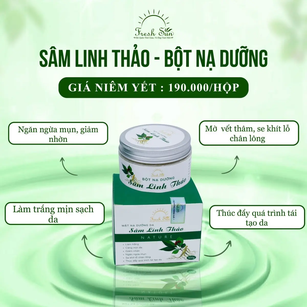 BỘT SÂM LINH THẢO, giá trải nghiệm 120k cho 3 xuất đầu tiên, giá gốc 190k