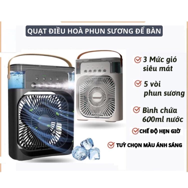 Quạt hơi nước phun sương mini để bàn điều hòa không khí 3 chế độ gió tích hợp đèn led dung tích 600ml sạc USB Mobile goojodoq
