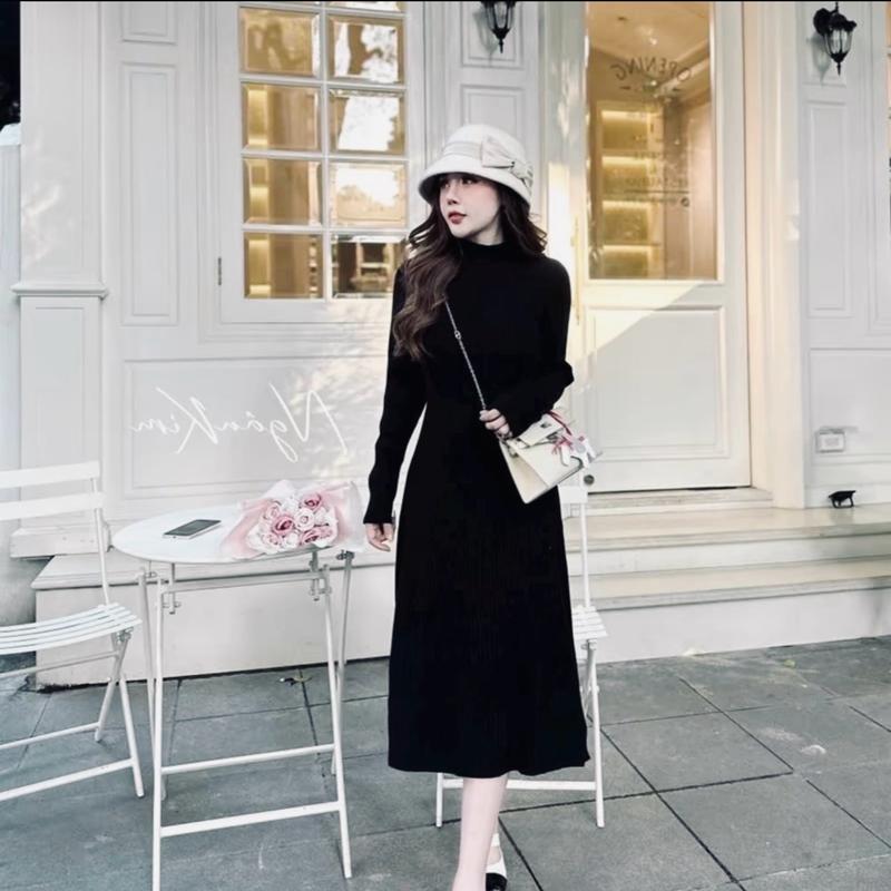  Đầm body len tăm dài tay cổ lọ dang xoe xinh yêu Womem-Ong cho nữ - Women Dress Kem 