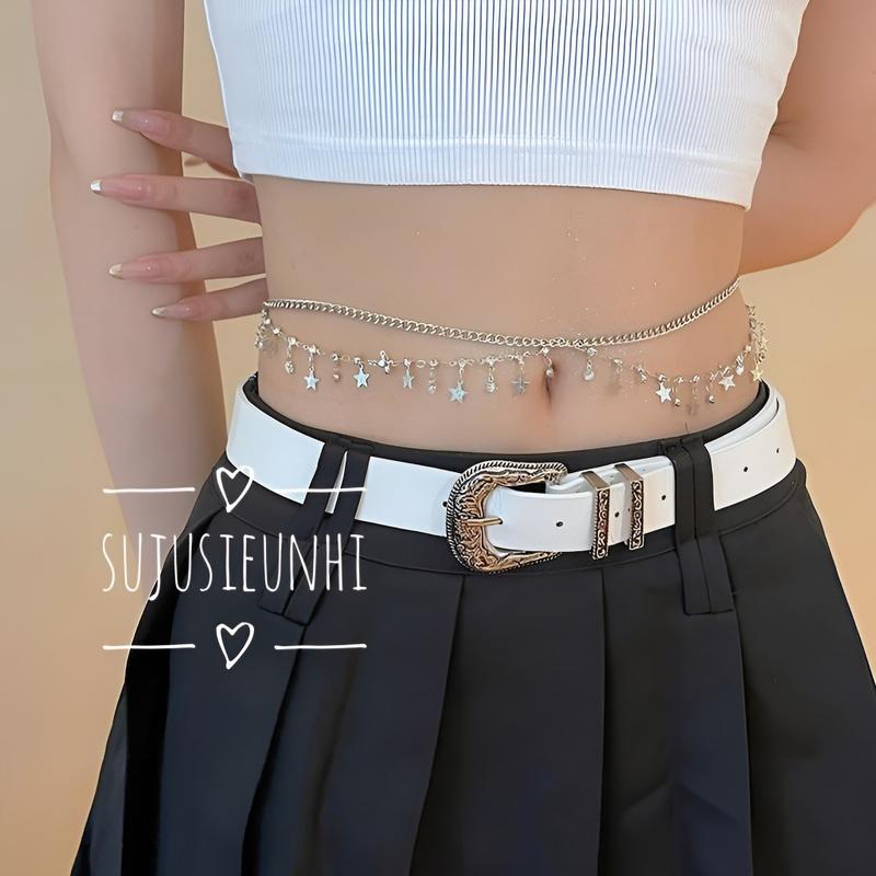 dây xích đeo eo 2 tầng trang trí váy hoặc cơ thể hình ngôi sao đính đá nhân tạo