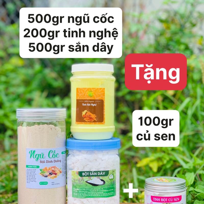 500gr Bột ngũ cốc 500gr Bột sắn dây 200gr Tinh bột nghệ + Tặng 100gr Tinh bột củ sen Ba mẹ con nhà Ngọc Food Chua