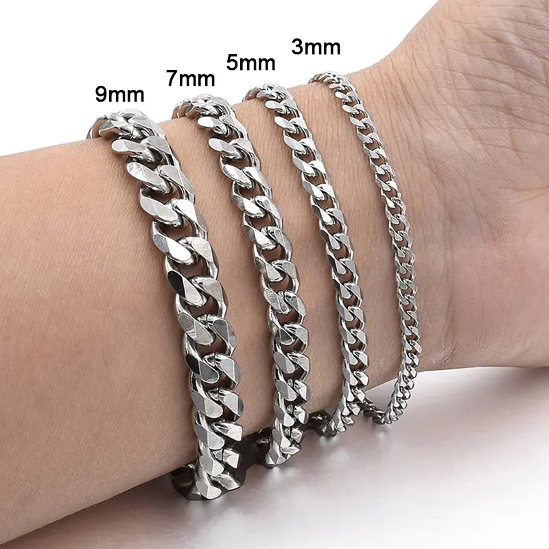 Vòng Tay Nam Dây Chuyền Cuba, Hợp Xu hướng, Phong Cách Cổ Điển, Dây Chuyền Rộng 3 / 5 / 7 / 9Mm, Dành Cho Nam Và Nữ, Quà Tặng, [PPP] Hàng Mới Về
