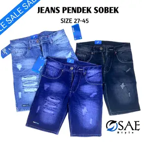 CELANA JEANS PENDEK SOBEK JUMBO PRIA WANITA SLIM FIT Dewasa