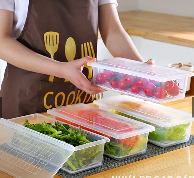 Combo 5 Hộp Đựng Thực Phẩm Hoa Quả,Thức Ăn, Rau Củ Có Khay Để Tủ Lạnh Bằng Nhựa PP hop  dung