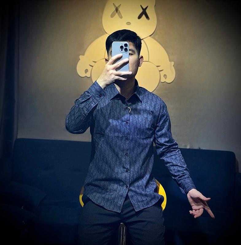 Áo sơ mi nam màu xanh than họa tiết di.0 cao cấp Menswear 2