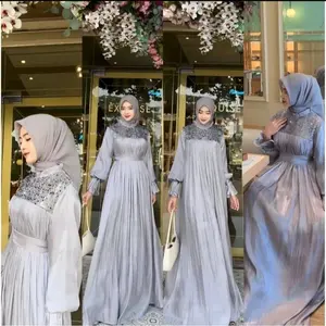 Neira Dress  Maxy Gamis Muslim Wanita Modern Kekinian Matt Bahan Shimer Mix Squin Payet Busui Baju Set Wanita gamis pesta kondangan lebaran terbaru Karet Wudhu Remaja Kerudung Simple Mewah Dewasa