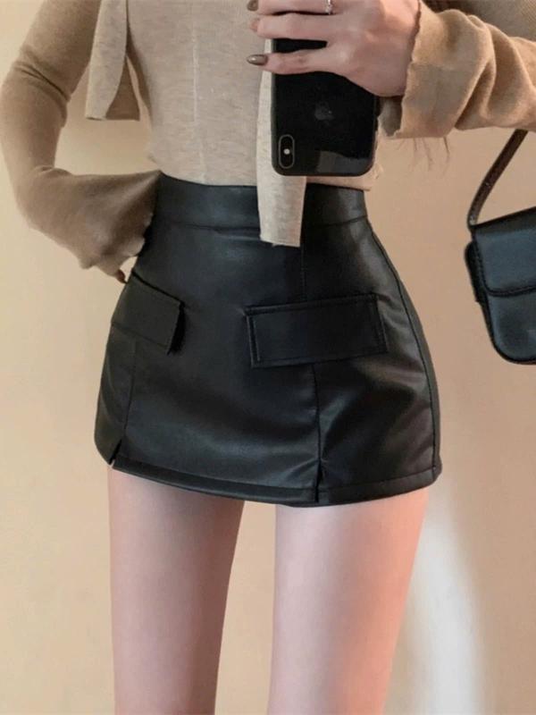 Quần da giả váy quần short da cạp cao dáng ôm có túi da PU mềm mịn đẹp dễ phối đồ thời trang năng động 5