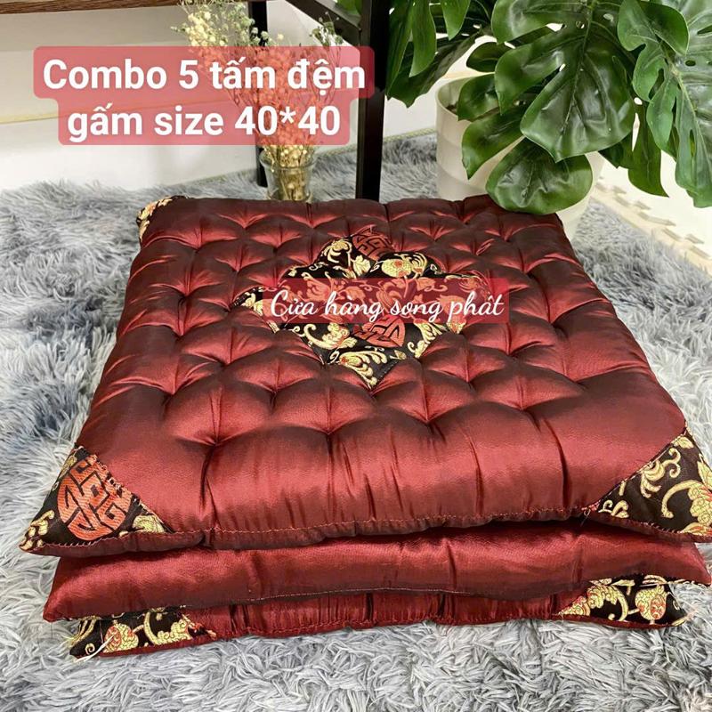Combo 5 tấm Đệm gấm 40x40cm ngồi bệt, đệm gấm ngồi thiền nệm vuông dùng làm lót ghế, tựa lưng các bộ bàn ghế gỗ, decor quán ăn, nhà hàng, khách sạn, ngồi bệt quán cafe cực chill dem ghe bộ đệm