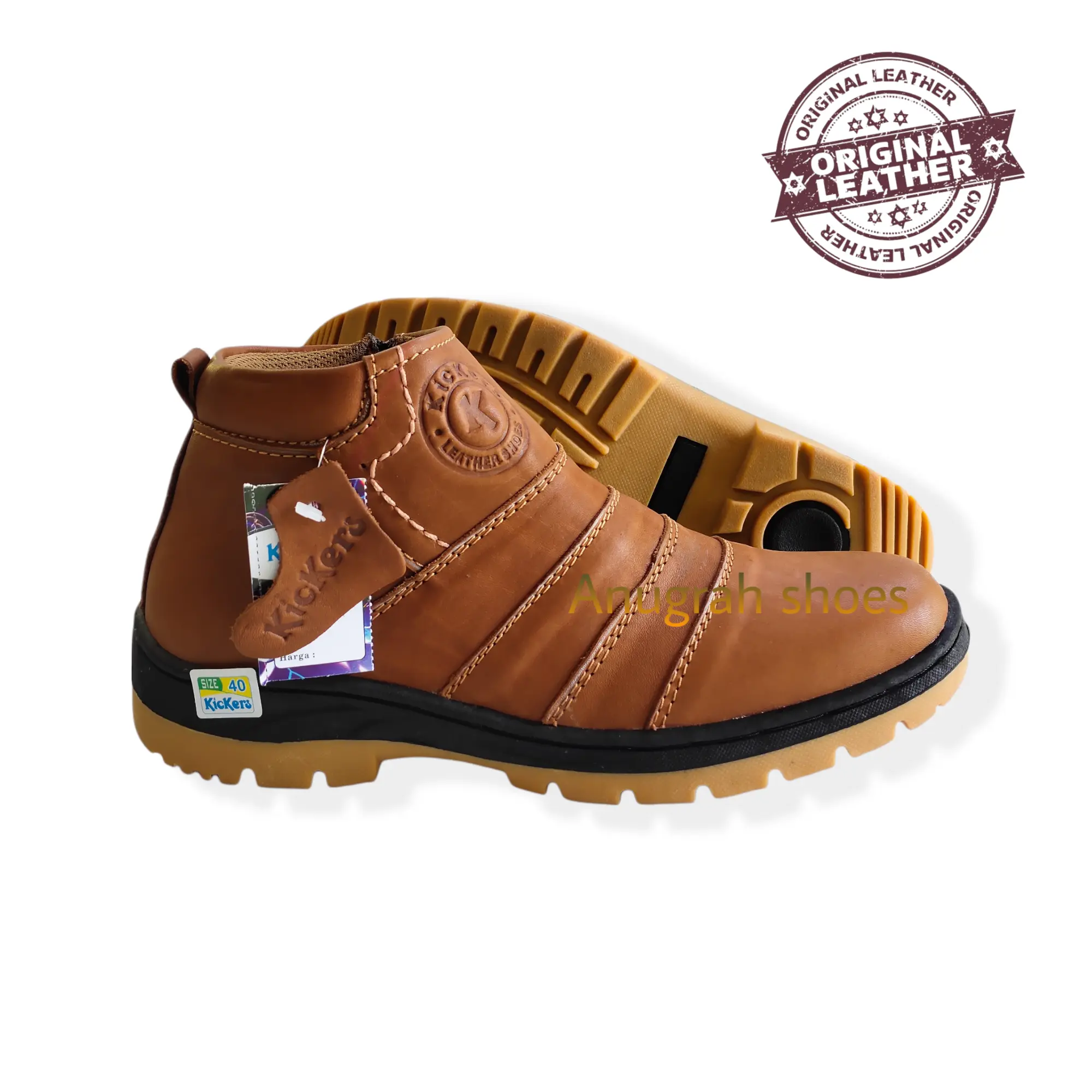 Sepatu boot pria touring kasual kulit asli