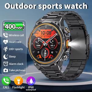 2025 New Military Smart Watch Men 400mAh Outdoor Sports LED Flashlight Men's Bracelet Bluetooth Call Health Monitor Smartwatch For Android IOS