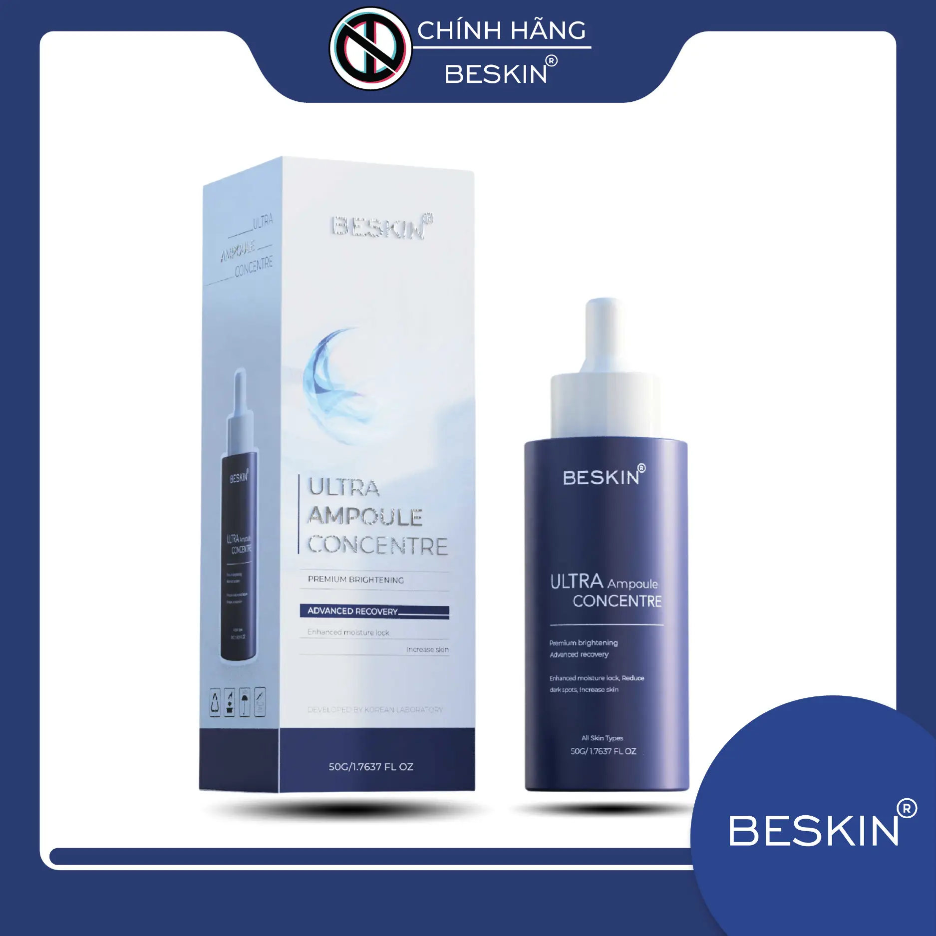 [Be - 01] Tinh Chất "Ultra Ampoule Concentre" - Dung Tích: Gói Sample 2Ml, Chai 50Ml - Thương Hiệu: Beskin - Dưỡng Ẩm Da Chăm Sóc Da Làm Đẹp Da Serum Cấp Ẩm