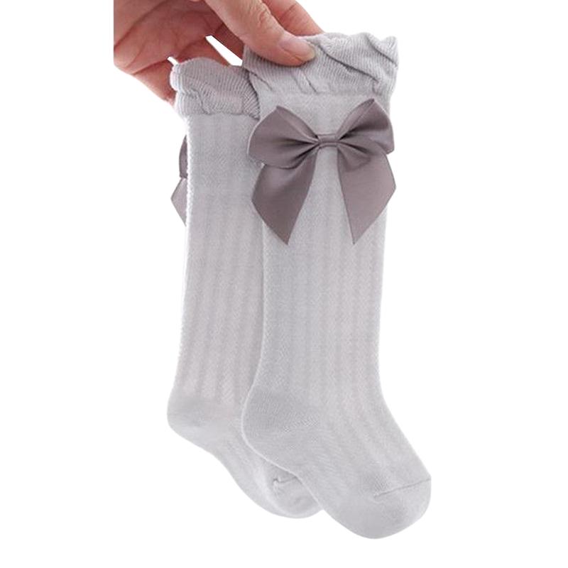 Product Introduction of Girl's Solid Color Socks, Breathable Long Tube Socks with Big Bowknot Decor for Spring and Autumn 31