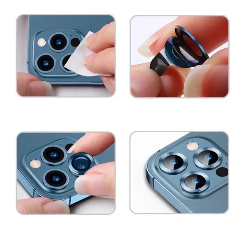 [HARGA SUDAH 1 SET SESUAI TYPE HP] Tempered Glass Metal Ring Camera Lens Protector IP 11 12 13 14 PRO MAX PLUS MINI Anti Gores Kamera Antigores Pelindung Lensa 4