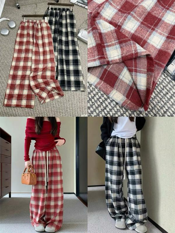 Quần suông caro cạp chun Bigsize cho nữ, đứng form dáng dài, che bụng, khuyết điểm tốt, size 55-100kg - Women