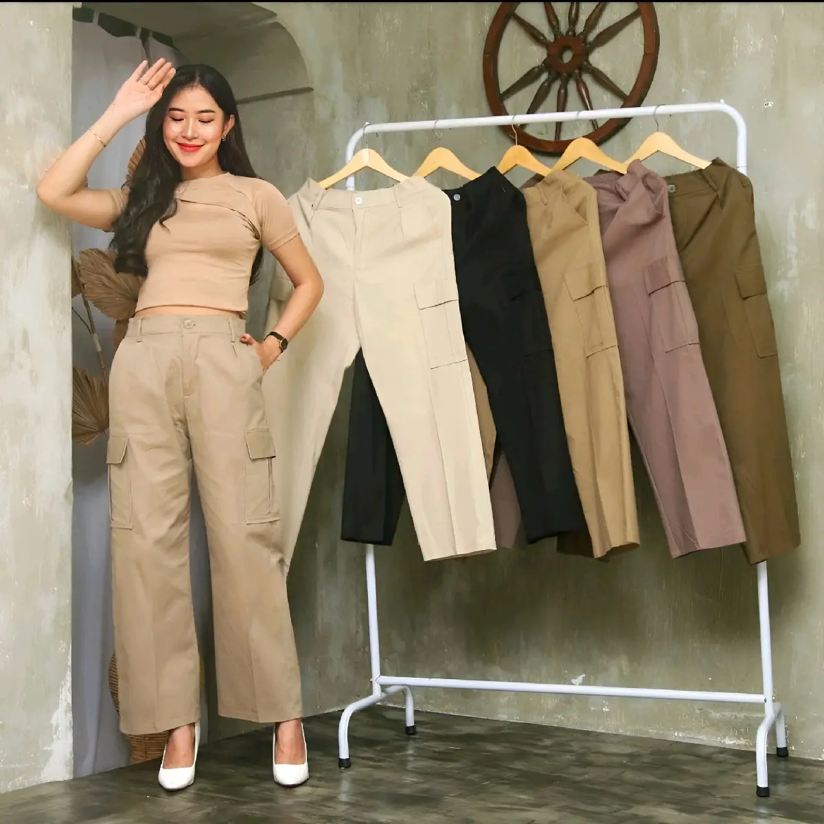 Celana Cargo Wanita Highwaist Bahan Twill Combed Premium Melar celana panjang celana cargo tali samping celanakulot