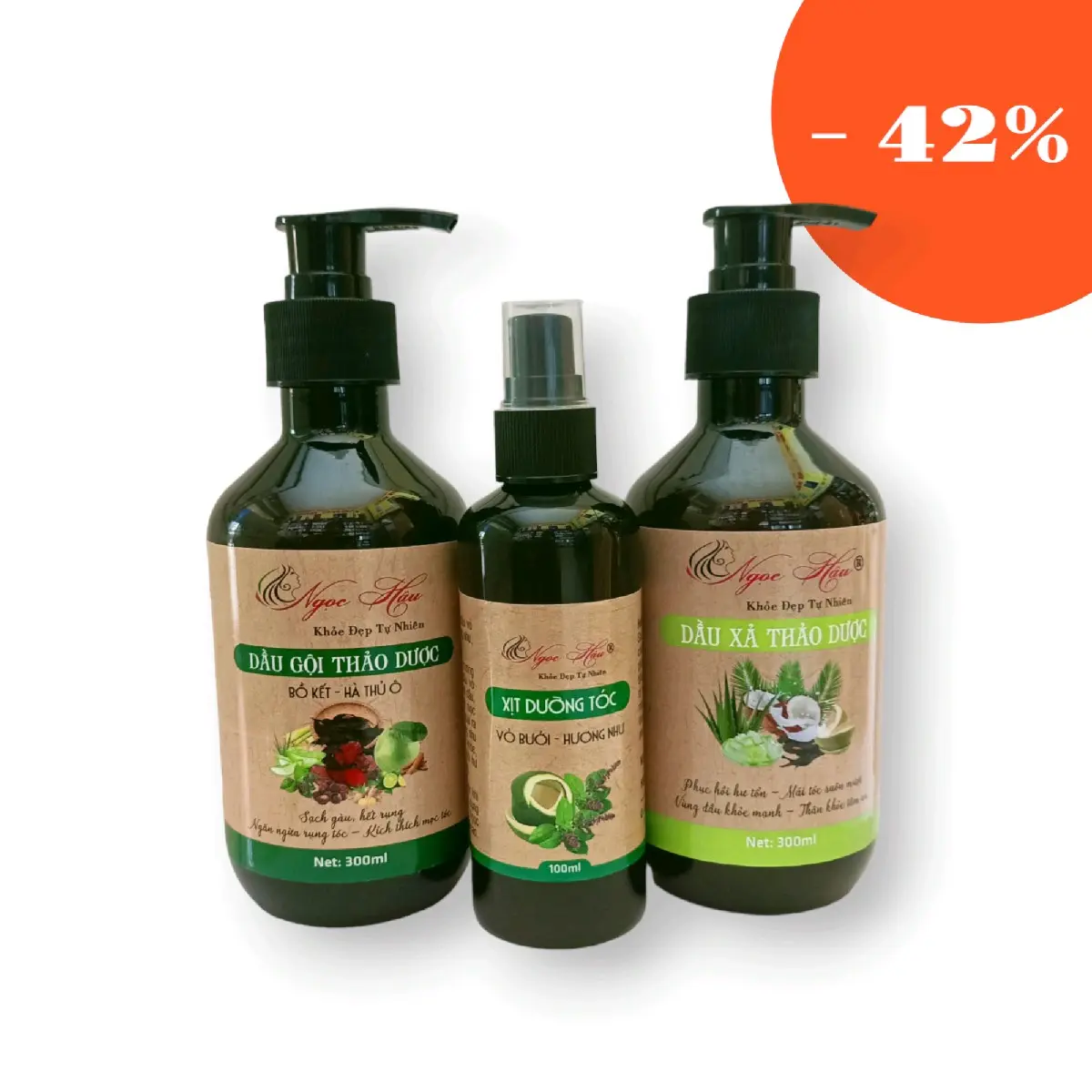 Combo dầu gội + dầu xả + xịt dưỡng tóc Ngọc Hậu (300ml)