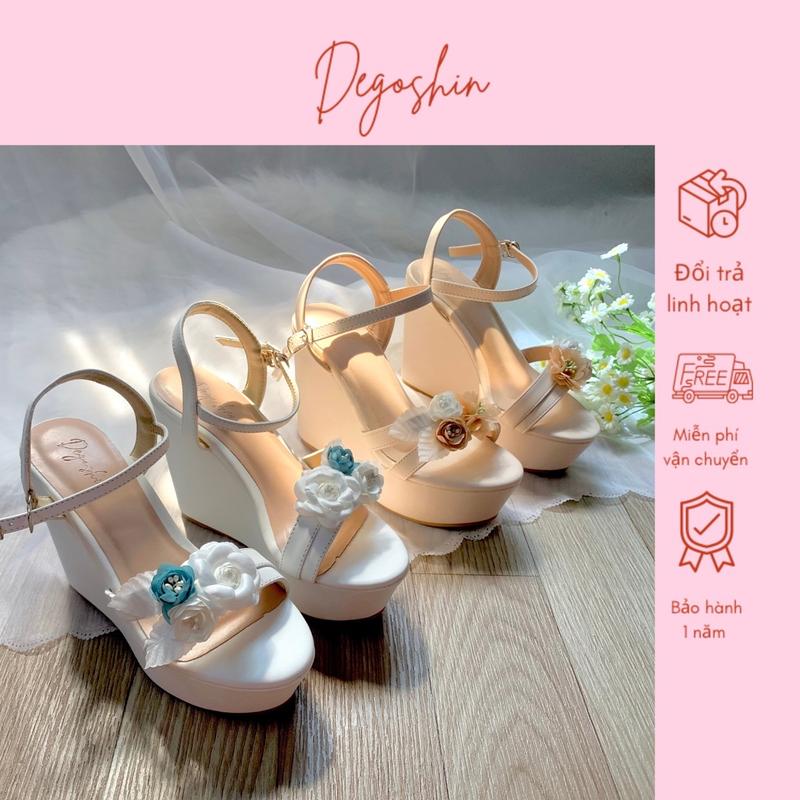Giày Cưới Cô Dâu Đế xuồng 12cm đính hoa thiết kế độc quyền bởi Degoshin form nhỏ tăng 1 size