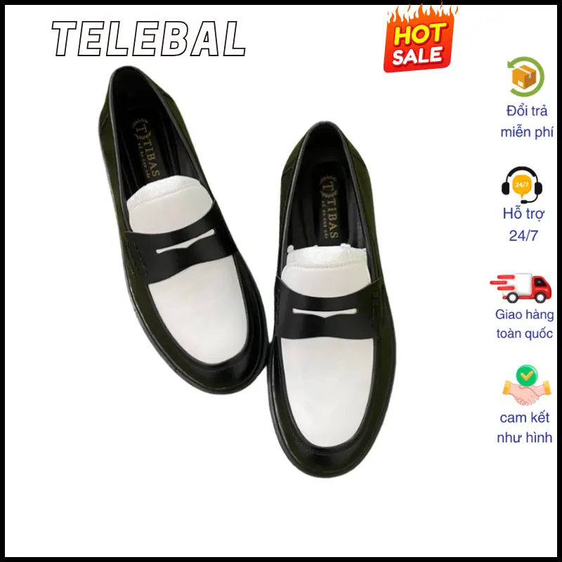 Giầy penny Loafer Hot Trend Da Cao Cấp CHANXIT, Giầy lười phong cách trẻ. Black White. Mũi tròn Cao Su GiàY Nam Shoes