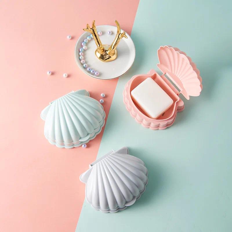 Shell Shaped Soap Box With Lid Draining Non-slip Soap Holder Case Soap Dish PP Plastic Travel Kitchen Bathroom Accessories 1