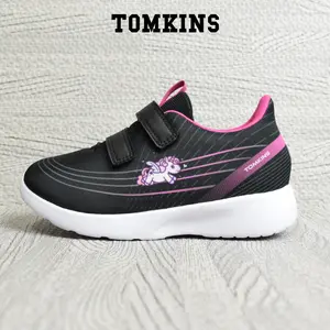 TOMKINS Stitch - Hitam Merah Muda Sepatu Sekolah Perekat Anak TK