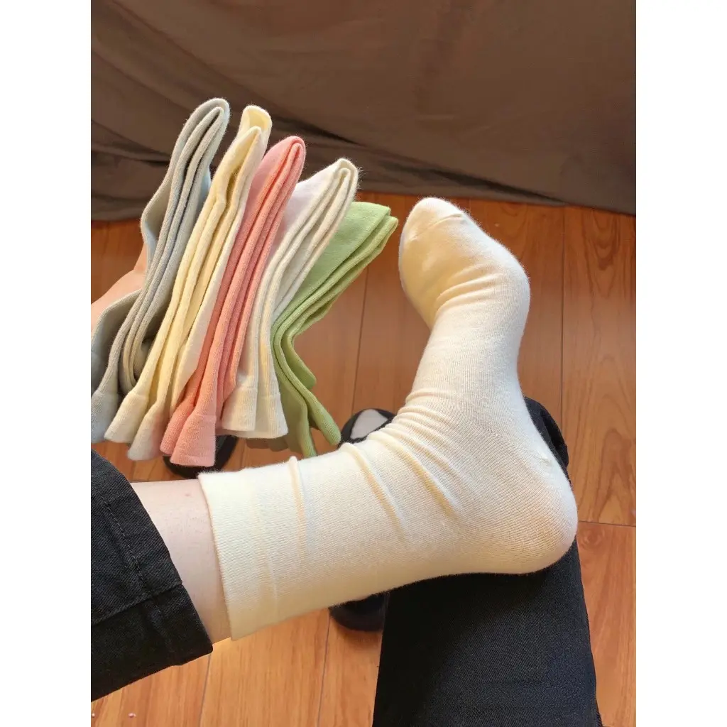 Tất trơn cao cổ không gân màu Pastel phong cách Hàn Quốc T310