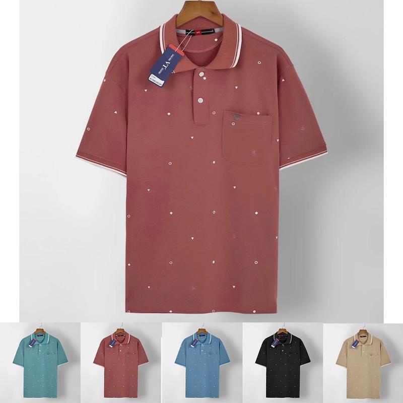 Áo phông  nam trung niên có túi Họa tiết  chất liệu cotton co giãn làm quà tặng cha -áo thun nam trung niên có túi Menswear Ngắn Tay Có Cổ Shirt