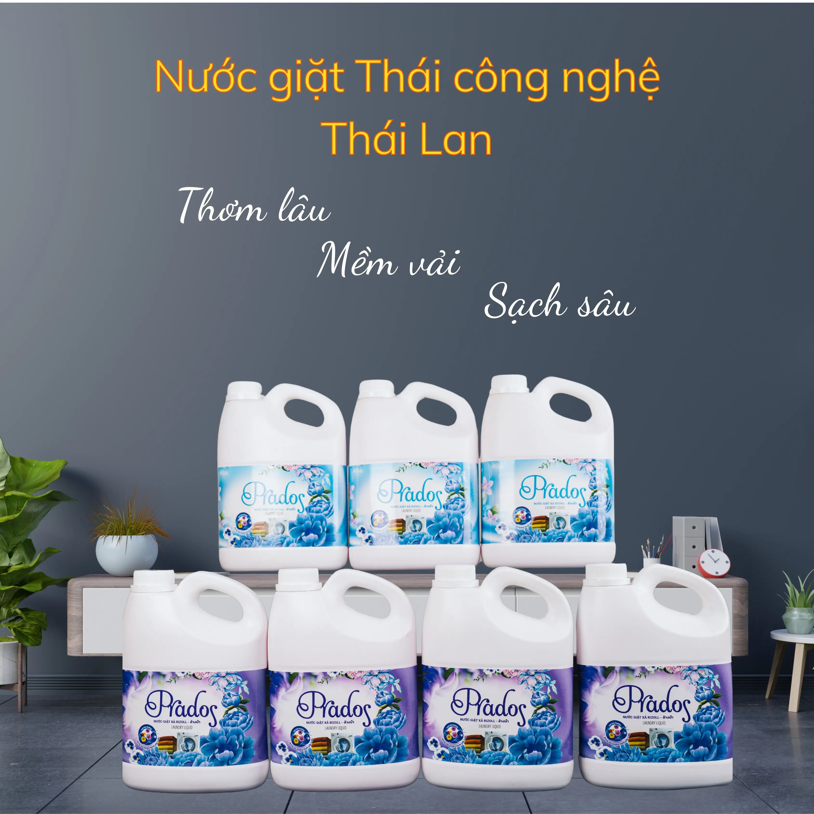 Combo 7 can nước giặt Prados hương nước hoa thơm lâu,sạch sâu