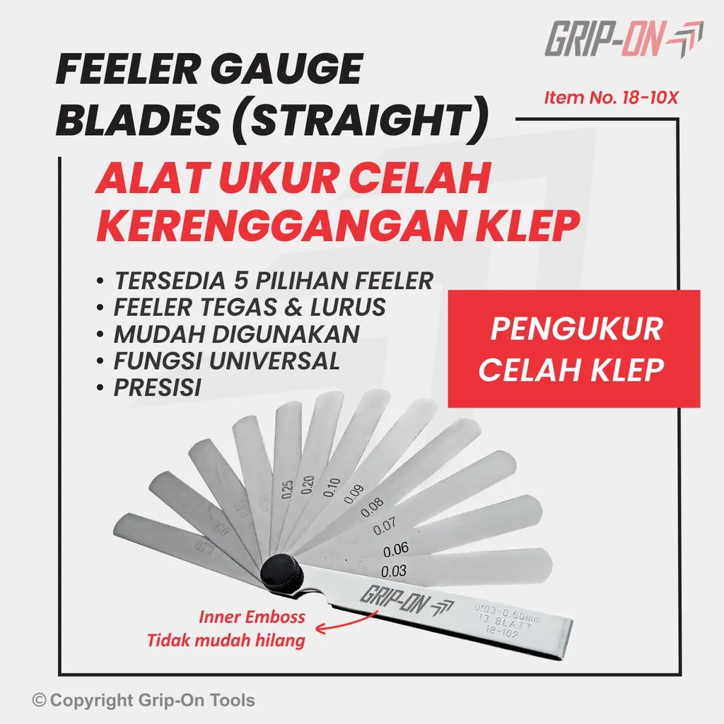 Grip-On Alat Ukur Celah Gap Klep Feeler Gauge Blades  13-26 Blatts
