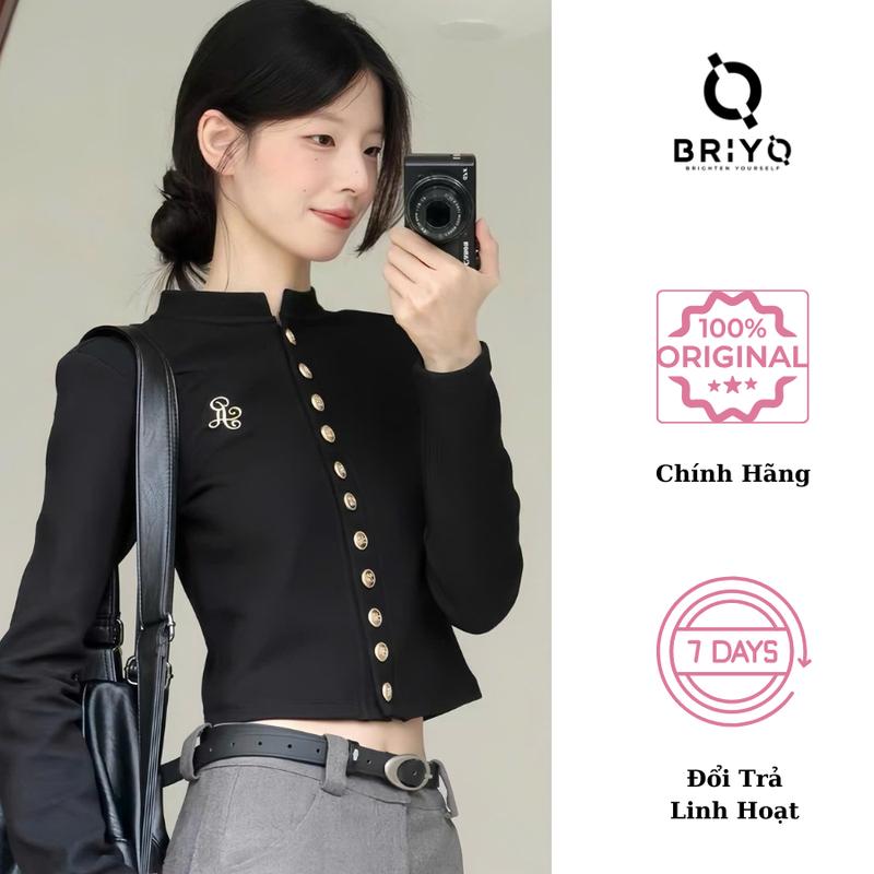 Áo Thun Tăm Nữ Cổ Trụ Dài Tay Có Đệm Vai Phom Chuẩn Phong Cách Hàn Quốc áo len nơ BRIYO TD10 Sen Women Voi