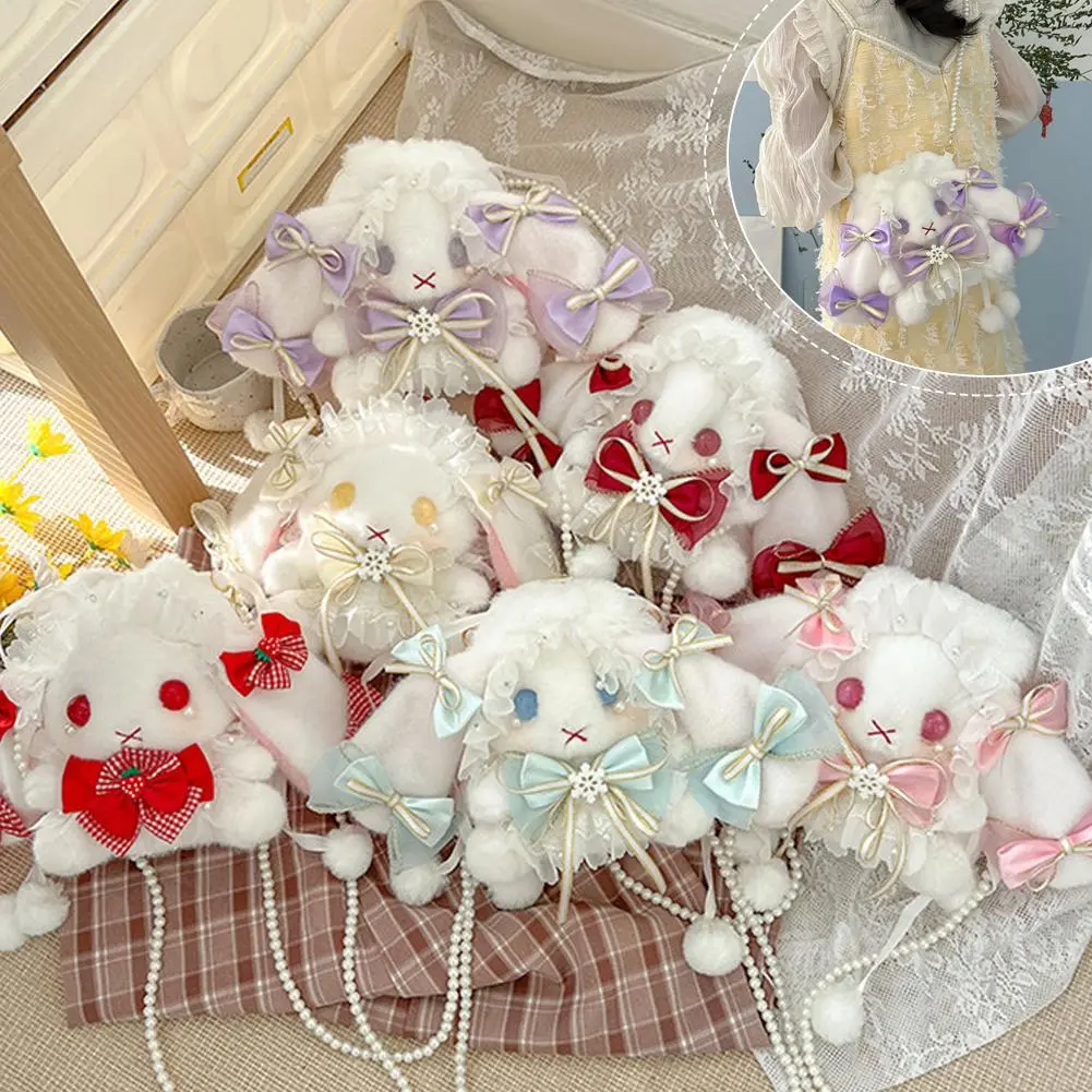 Túi Thỏ Nhồi Bông Phong Cách Lolita, Túi Búp Bê Thỏ Tai Lop, Túi Đeo Vai Messenger Nhồi Bông Thời Trang, H4J6