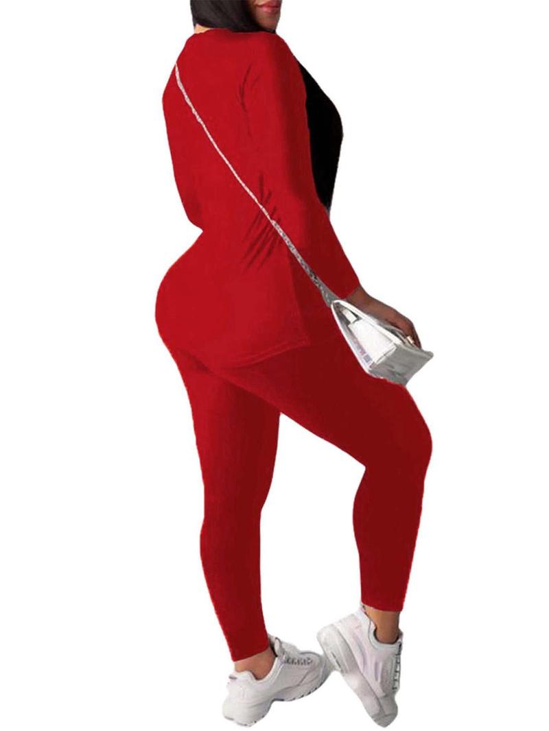 Product Introduction of Women's Crewneck Graphic Tee & Elastic Waist Pants Set, Chic Long Sleeve Crew Neck T-shirt & Skinny Pants Co-ord Set, Casual Outfits for Lady, Comfort Womenswear Suits 18