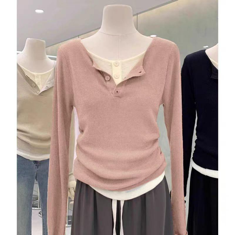 Đồ Len Dralon, Áo Dài Tay Giả Hai Mảnh, Dành Cho Nữ, Thích Hợp Cho Mùa Xuân Và Mùa Thu, Thiết Kế Đẹp, Ôm Vừa Vặn, Bó Sát Và Thời Trang, Cơ Sở Áo Phong Cách Phương Tây, Có Hạn Đến Năm 2025