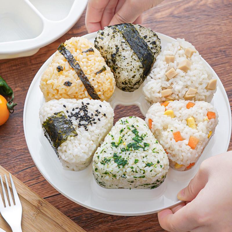 Product Introduction of Japanese sushi mold triangle rice ball lunch box six in one seaweed rice roll maker portable and easy to use baby food 11