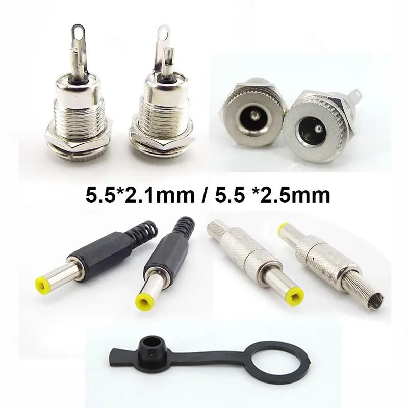 2pcs/lot DC Power Male female socket Plug Jack Connector 5.5x2.1mm 5.5mm x 2.5mm with Spring Head  SGB2