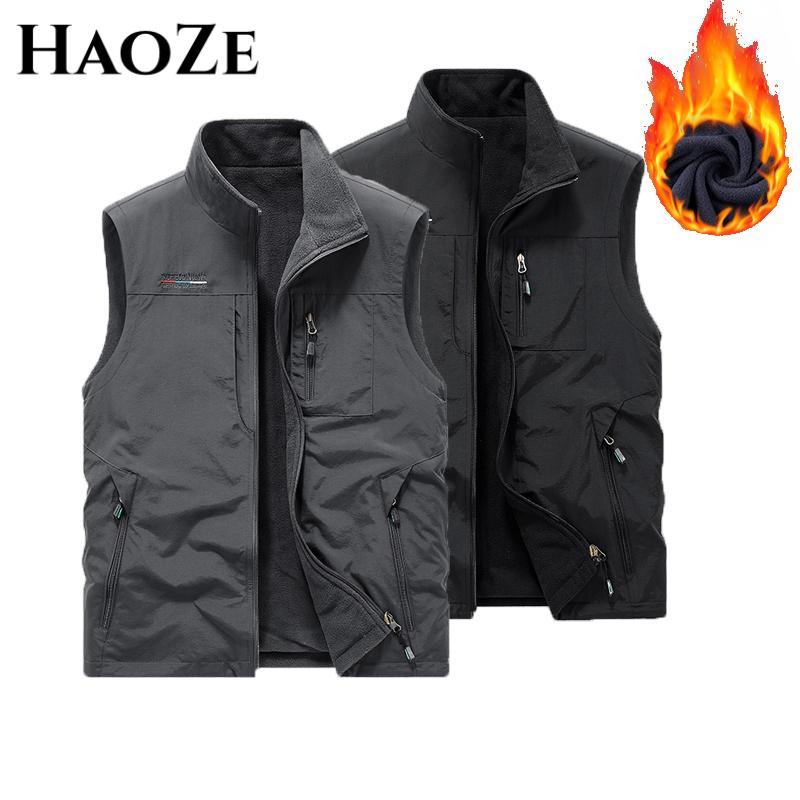 Áo Ghi Lê Ngoài Trời, Ngoại Cỡ Cho Nam, Lót Lông Cừu, Áo Ghi Lê Bảo Hộ Lao Động Nhiều Túi Cho Nam, Thích Hợp Để Câu Cá Và Leo Núi, Áo Khoác Không Tay Áo Khoác Quần Áo Hàng Đầu Cho Nam