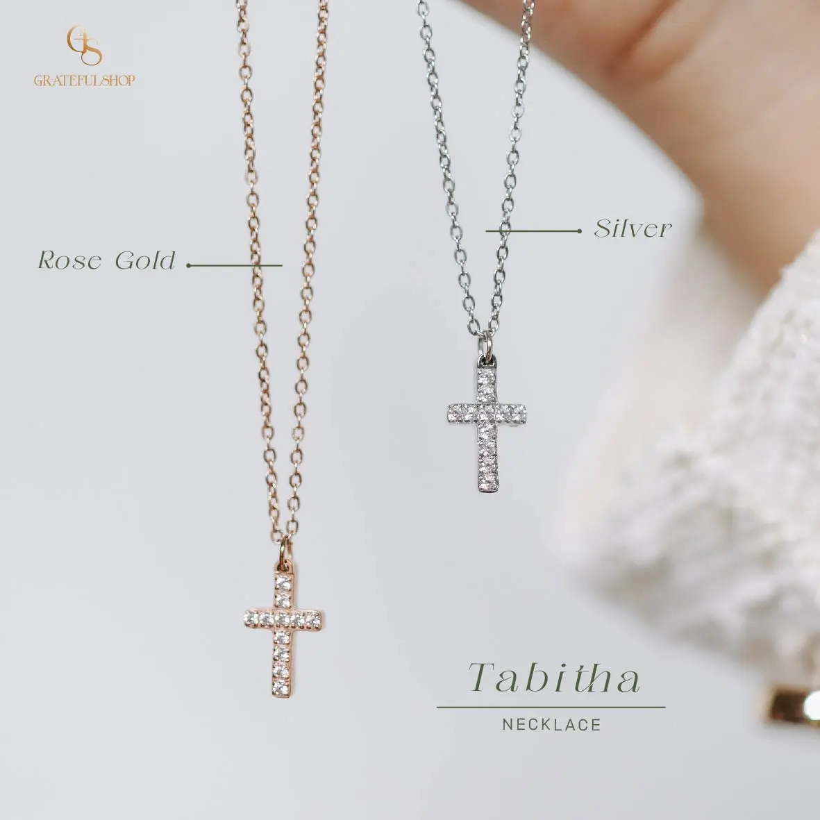 Grateful - Kalung Salib Tabitha Silver / Rosegold (STAINLESS STEEL ANTI KARAT) (FREE POUCH)