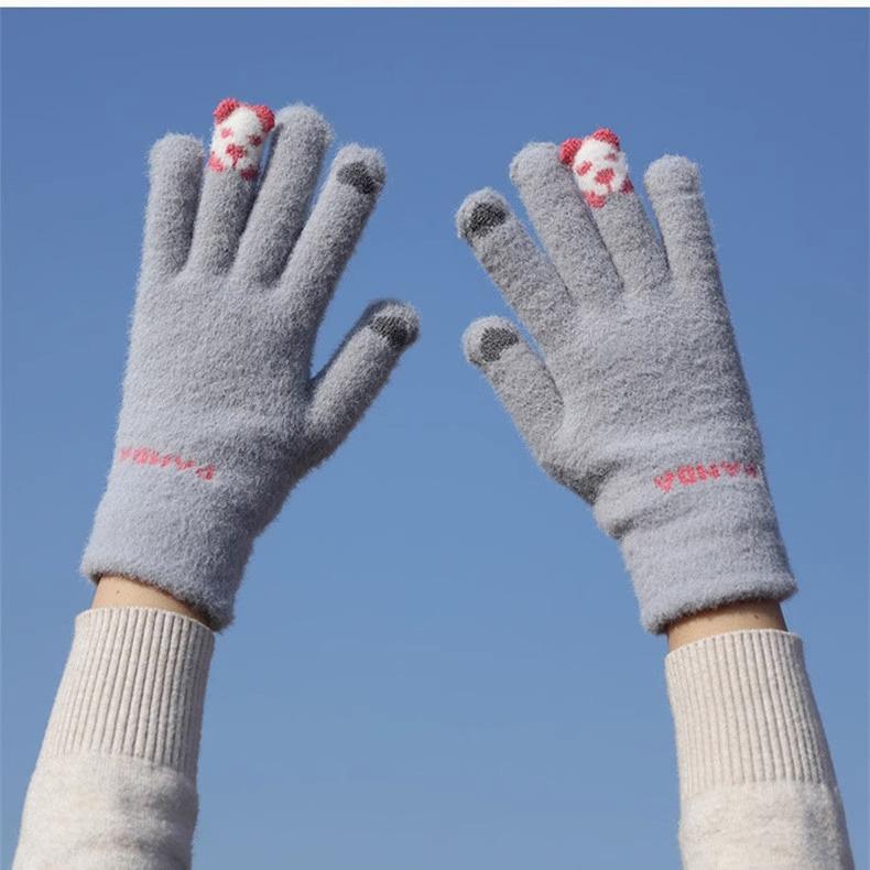 Product Introduction of Kawaii Touchscreen Winter Gloves‌ – 5-Finger Knitted Design with Thermal Fleece Lining, Waterproof TPU Thumb Patch & Reflective Stripes (Bike Riding Approved) ‌ 8
