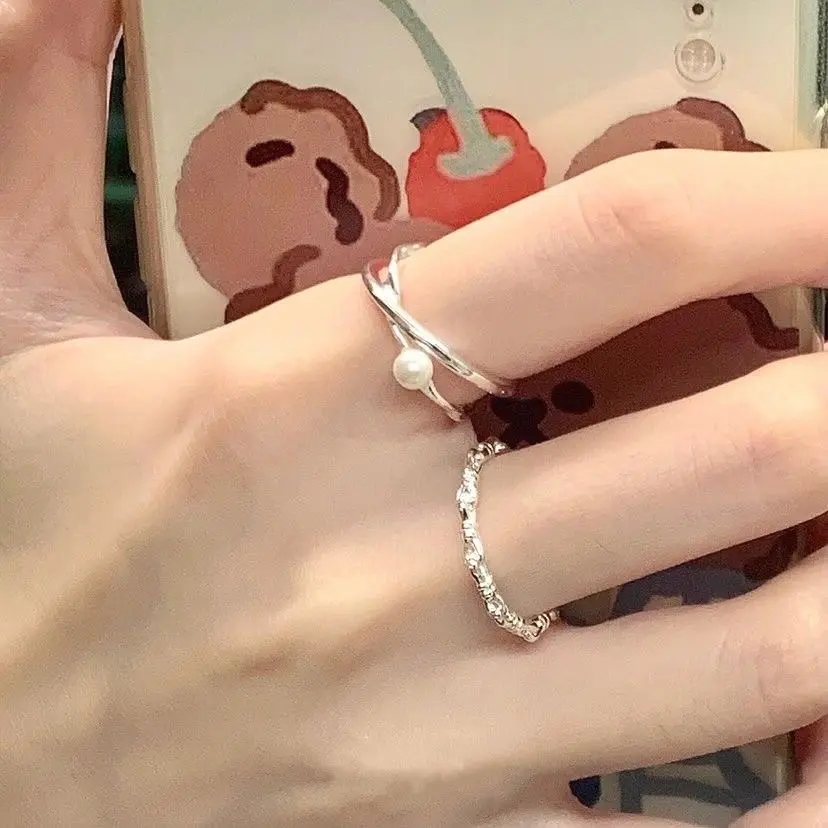 Nhẫn Ngọc Trai, Thiết Kế Đặc Biệt Nữ, Nhẫn Vòng Tay Đơn Giản, Bộ Đôi, Thời Trang Cao Cấp, Cá Nhân Hóa, Nhẫn Ngón Trỏ Mở, Thích Hợp Cho Hẹn Hò