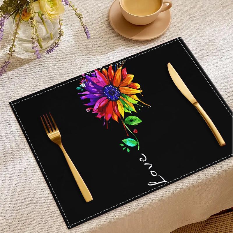 Product Introduction of Floral Pattern Place Mat, 1/4/6/8/12pcs Colorful Art Design Placemat, Elegant Tabletop Accent for Home Kitchen Dining Room 6