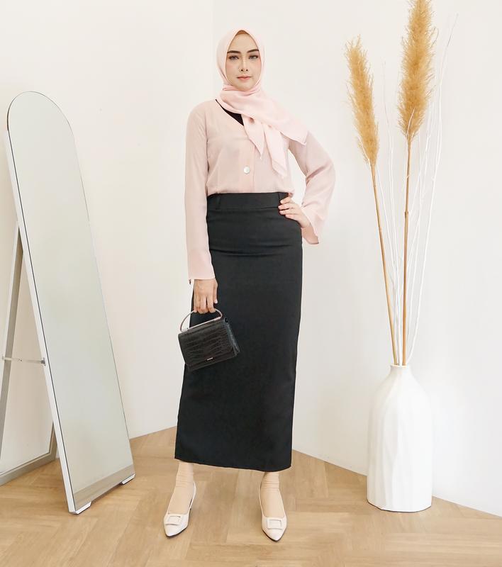 Rok span biron Kerja wanita Panjang Hitam Biron Kipas Bahan Formal Kantor 01 Nyaman tebal strech Biru Navy span panjang 4