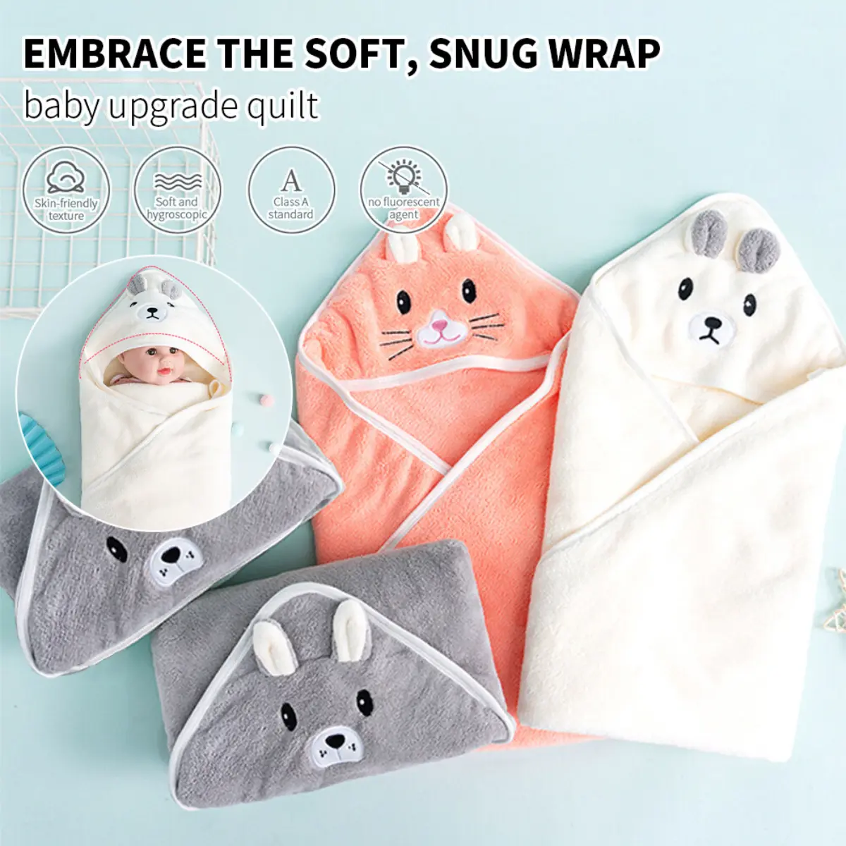 Baby Newborn Thicker Super Soft Microfibre Swaddle Baby Muslin Wrap Soft Blanket Bath Towel Anti-kick Anti-shock Warm Newborn Quilt 80*80 Cotton