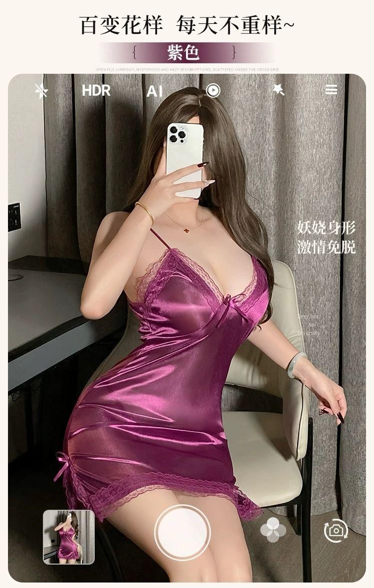 Product Introduction of Đồ Ngủ Gợi Cảm, Đệm Ngực Ren, Váy Ngủ Có Dây Đeo Mới, Phổ Biến, Lụa Lạnh Giả Mỏng, Phong Cách Dễ Thương Và Gợi Cảm, Thích Hợp Mặc Nhà, Váy Hai Dây 6