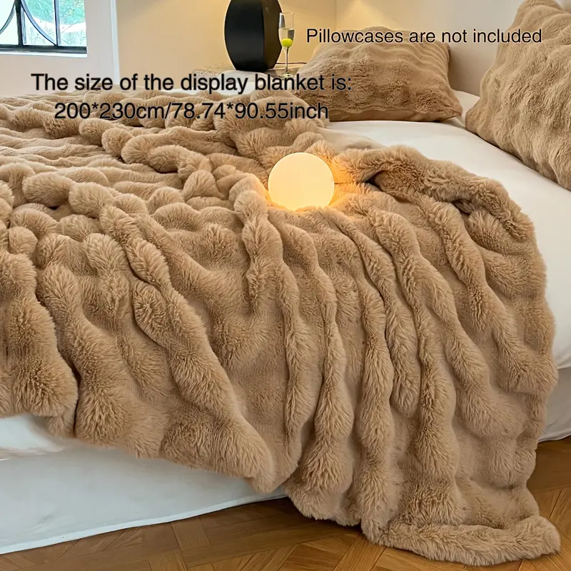Solid Color Fluffy Blanket, 1 Count Soft Comfortable Warm Throw Blanket, Air Conditioned Room Bed Blanket, Bedding Supplies for Home Office Travel 3